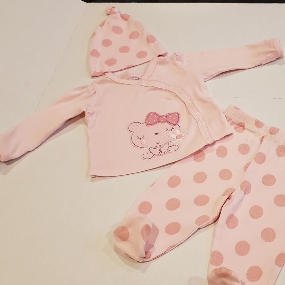 Infant girls pink outfit with matching beanie